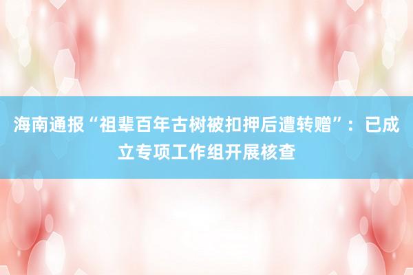 海南通报“祖辈百年古树被扣押后遭转赠”：已成立专项工作组开展核查