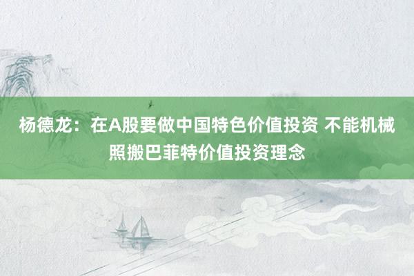 杨德龙：在A股要做中国特色价值投资 不能机械照搬巴菲特价值投资理念