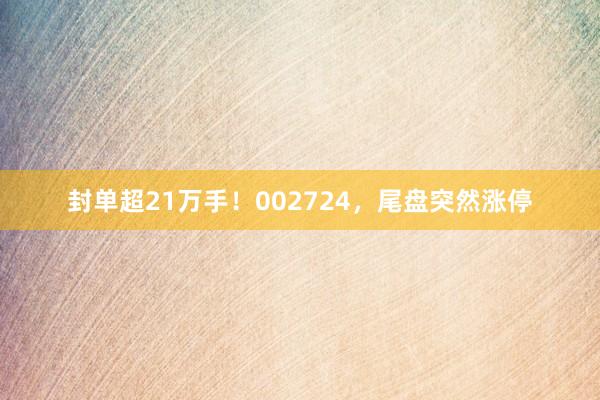 封单超21万手！002724，尾盘突然涨停