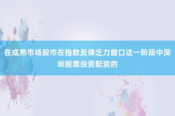 在成熟市场股市在指数反弹乏力窗口这一阶段中深圳股票投资配资的
