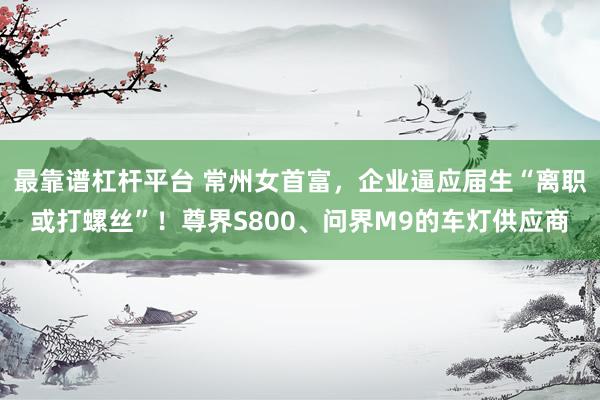 最靠谱杠杆平台 常州女首富，企业逼应届生“离职或打螺丝”！尊界S800、问界M9的车灯供应商
