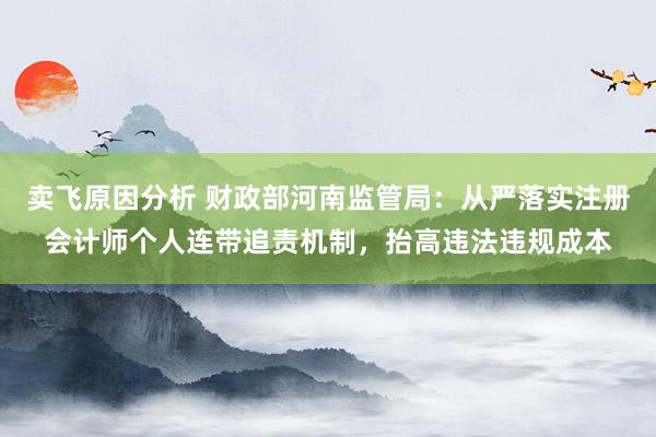 卖飞原因分析 财政部河南监管局：从严落实注册会计师个人连带追责机制，抬高违法违规成本