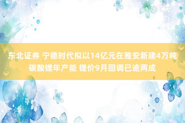 东北证券 宁德时代拟以14亿元在雅安新建4万吨碳酸锂年产能 锂价9月回调已逾两成