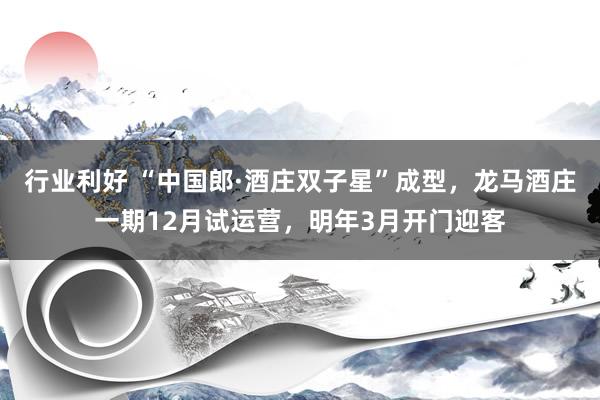 行业利好 “中国郎·酒庄双子星”成型，龙马酒庄一期12月试运营，明年3月开门迎客