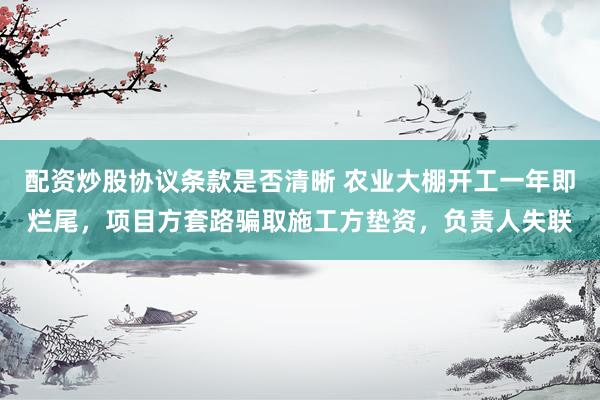 配资炒股协议条款是否清晰 农业大棚开工一年即烂尾，项目方套路骗取施工方垫资，负责人失联
