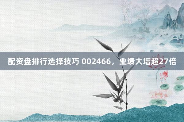配资盘排行选择技巧 002466，业绩大增超27倍